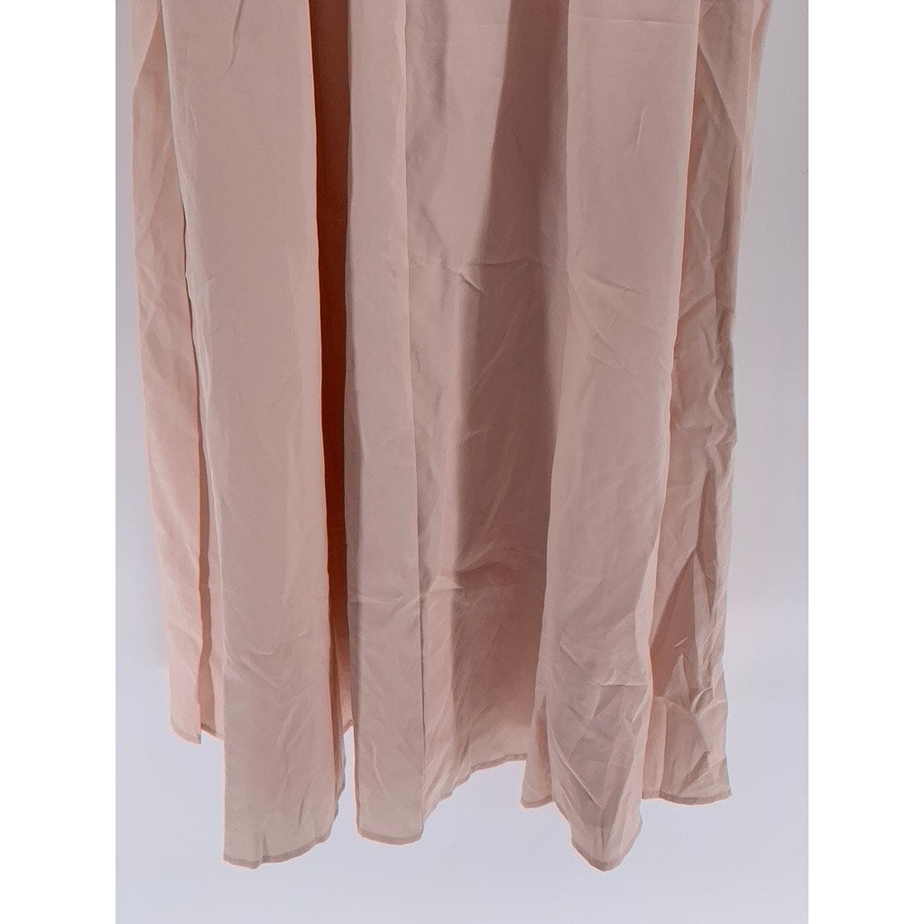 UNBRANDED Women's Light Pink Solid Fit & Flare Spaghetti Strap Midi Dress SZ S