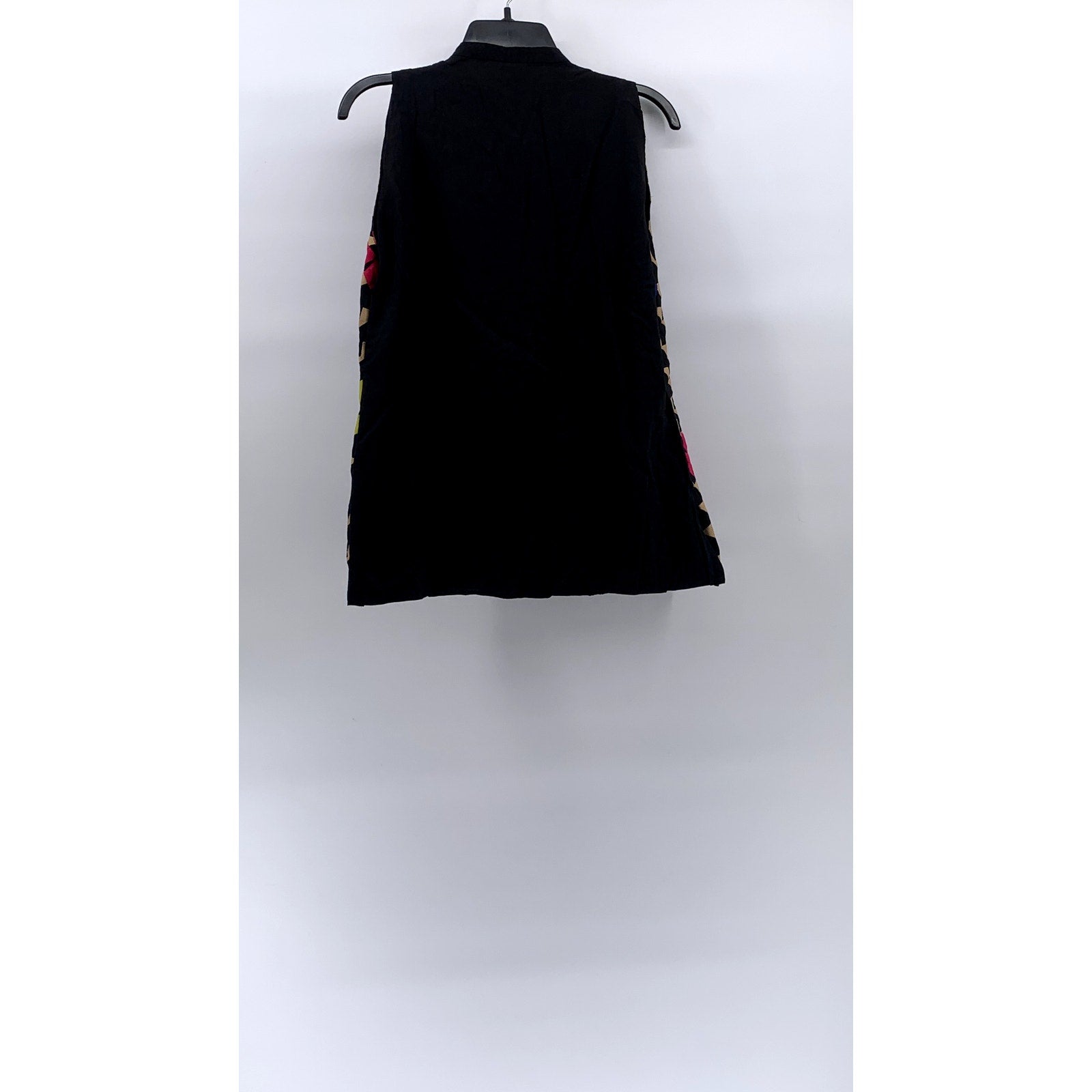 UNBRANDED Women's Black-Beige Floral Embroidered Patch Design Vest SZ M