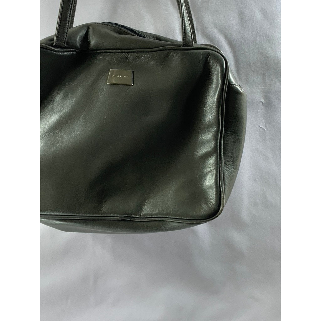 PERLINA NEW YORK Women's Gray Leather Round Satchel Messenger Bag