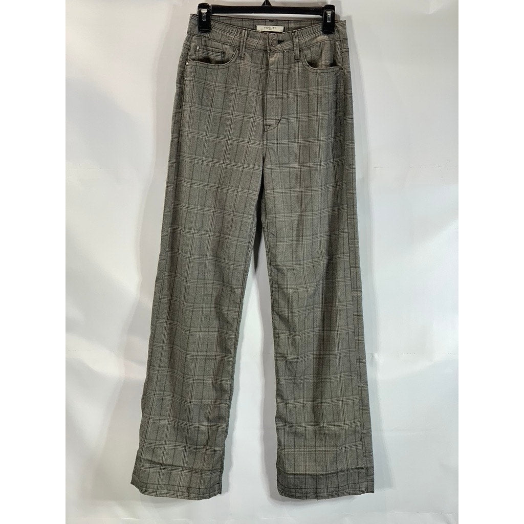 FIDELITY DENIM Women's Beige/Black Classic Plaid Wide-Leg High-Rise Pants SZ 27