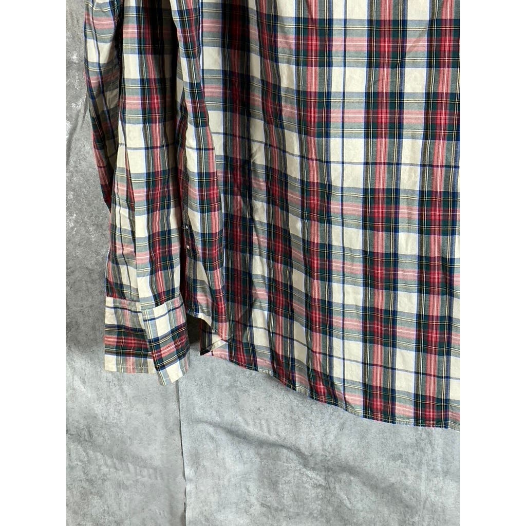 J.CREW Men's Red Plaid Stretch Classic-Fit Secret Wash Cotton Poplin Shirt SZ XL