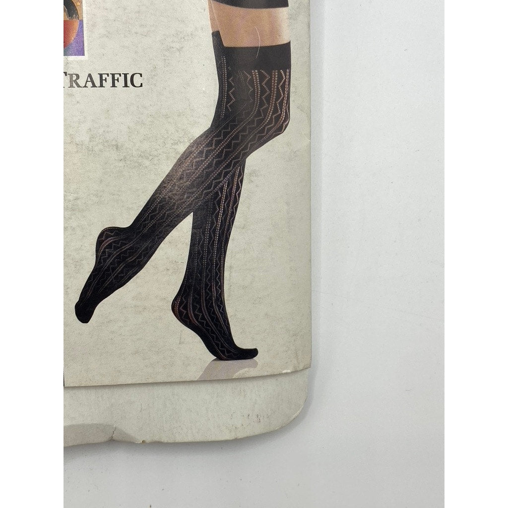 FOOT TRAFFIC Women's Black Cutout Stretch Pull-On Knee High Socks SZ OS