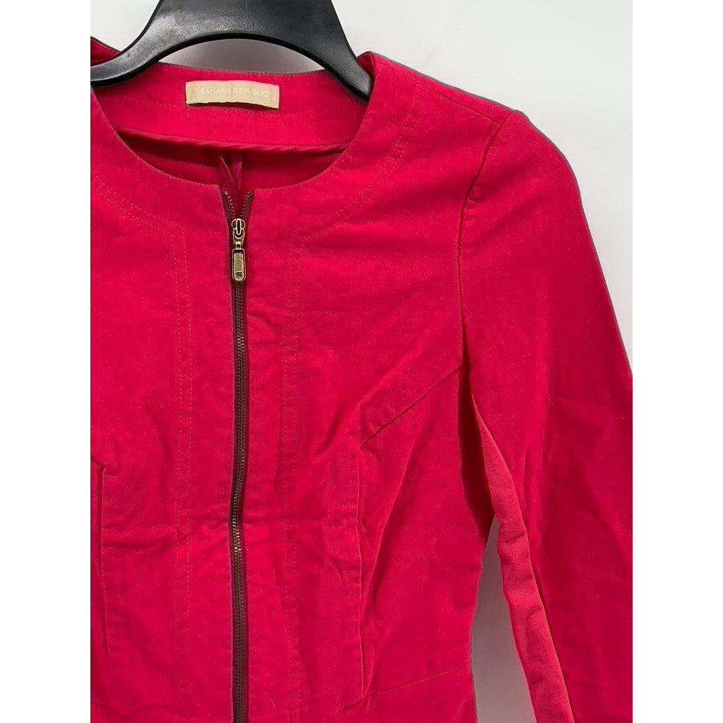 BANANA REPUBLIC Women's Fuchsia Pink Collarless Long Sleeve Zip-Up Jacket SZ S