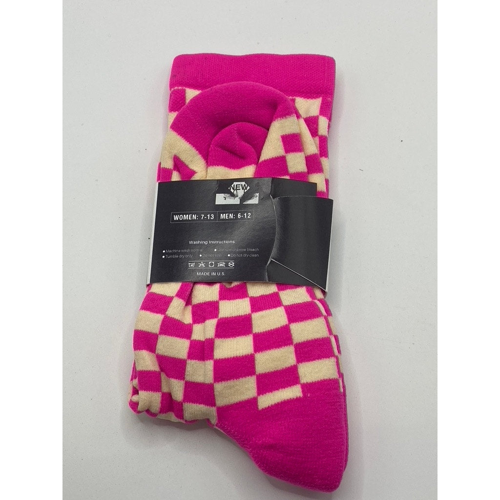 ILLSOCK COLLECTION Unisex Pink-White Checkered Illest Crew Socks SZ W7-13/M6-12