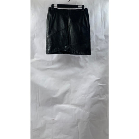 ZARA Women's Black Faux Leather Straight Mini Skirt SZ XS