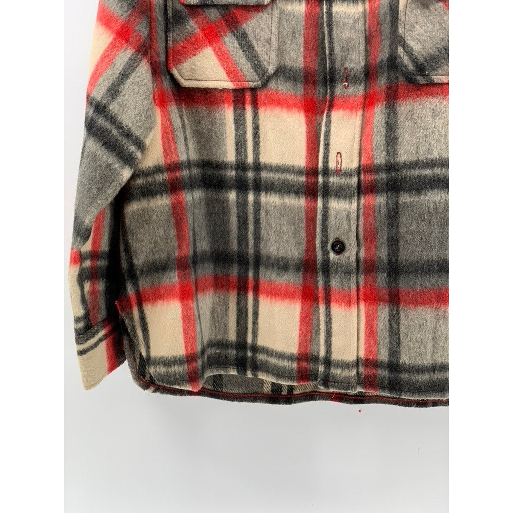 ROYAL CHOICE Men's Red-Black Vintage Plaid Wool-Linen Shirt Jacket SZ L