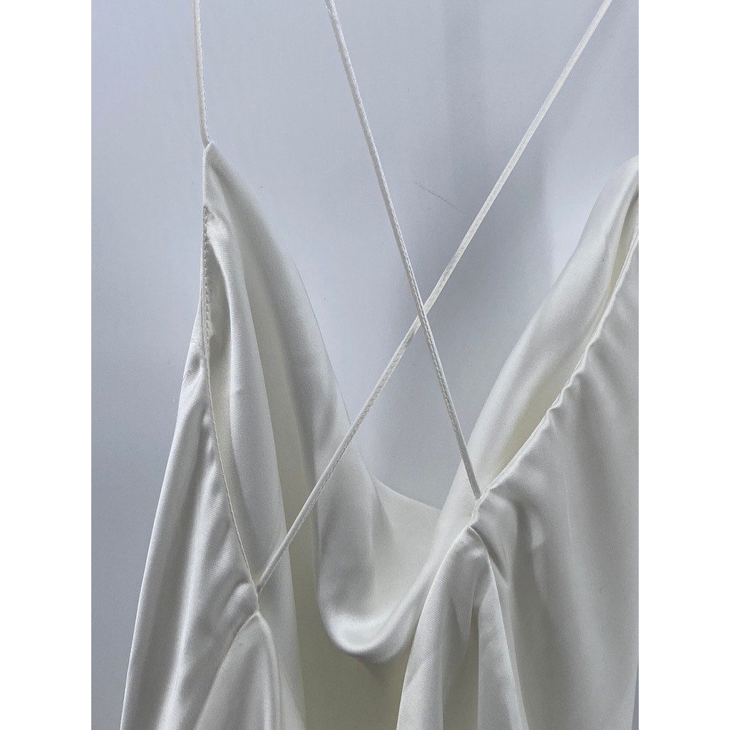 ZARA Women’s White Satin Cowl-Neck Spaghetti Strap Backless Mini Dress SZ M