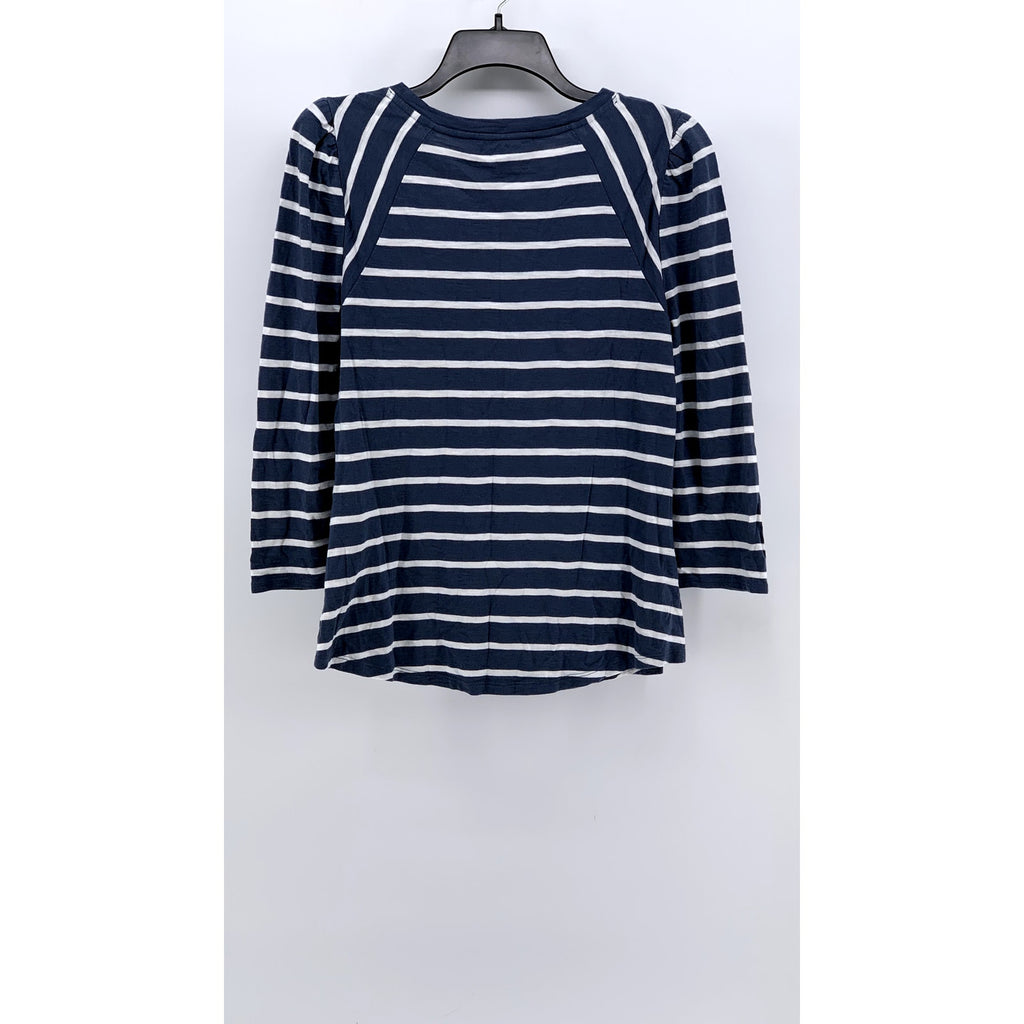 WHITE HOUSE BLACK MARKET Women's Blue-White Striped Long Sleeve Top SZ M