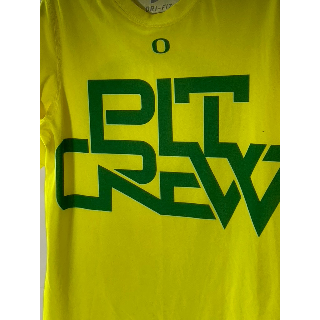 NIKE Men's Yellow/Green Dri-Fit  Pit Crew Logo Crewneck Short Sleeve T-Shirt SZS