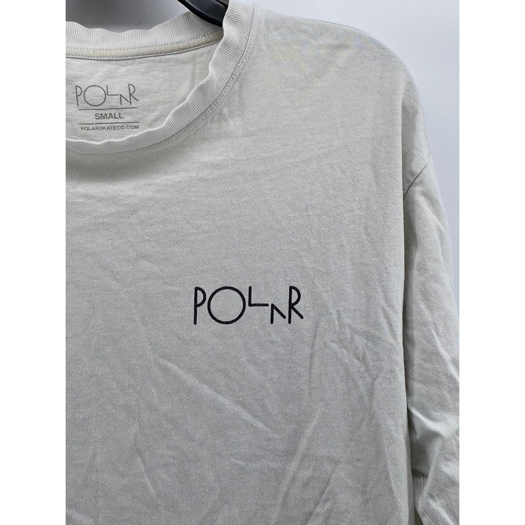 POLAR Men's White Crewneck Skater Graphic Long Sleeve Casual T-Shirt SZ S