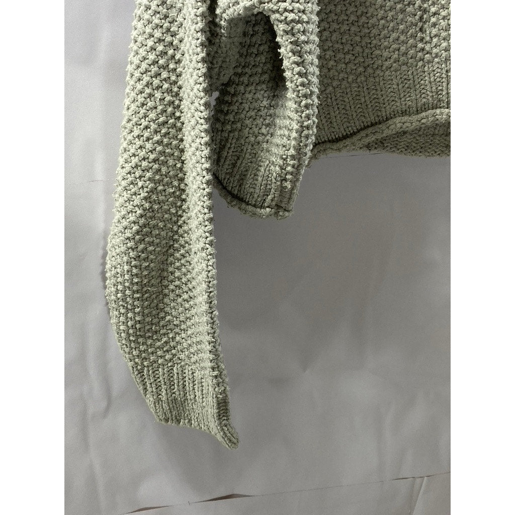 UNBRANDED Women's Light Gray Crochet Knit Turtleneck Long Sleeve Sweater SZ M