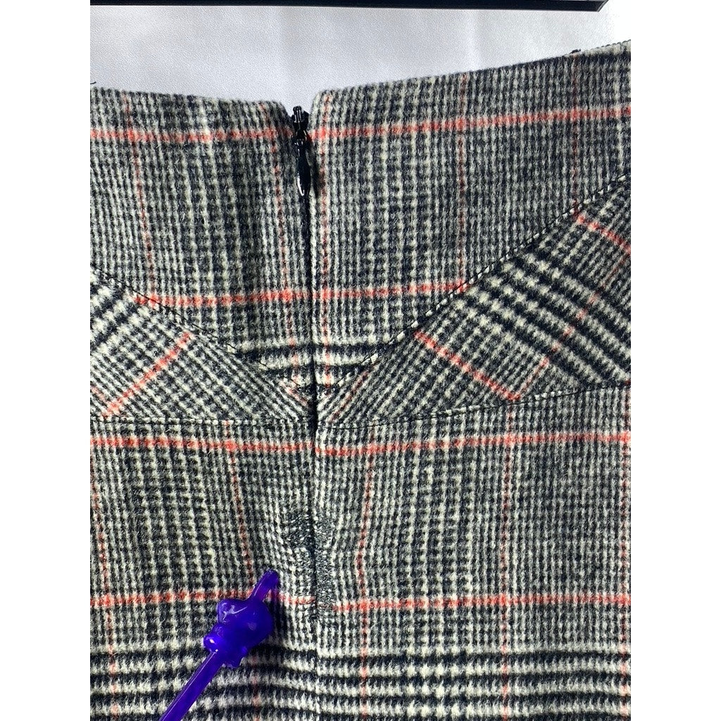 JOSEPH Women's Black-Red Plaid Virgin-Wool Blend Knee Length Skirt SZ 38(US6)