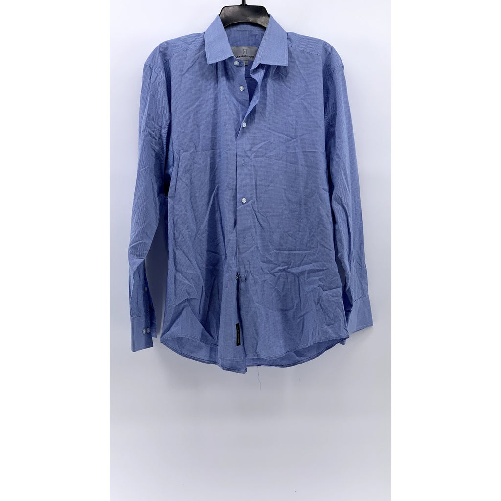 LAWRENCE HUNT Men's Blue-White Gingham Button-Up Long Sleeve Shirt SZ L