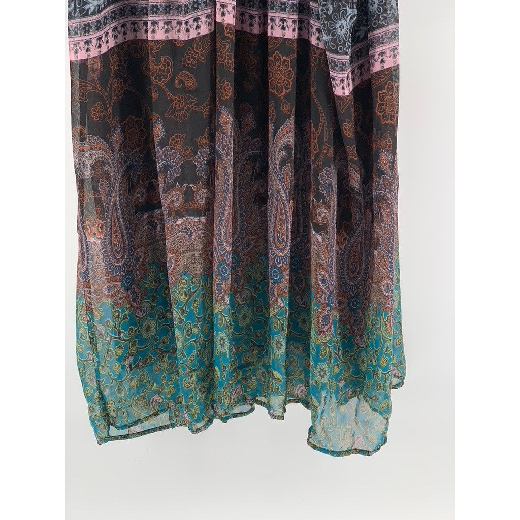 FIGUEROA & FLOWER Women's Black-Multi Print Long Sleeve Tiered Maxi Dress SZ XL