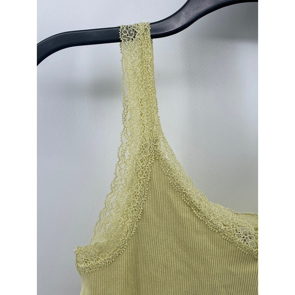 UNIQLO Women’s Lime Green 2-Way Stretch Ribbed Lace Trim V-Neck Tank Top SZ S