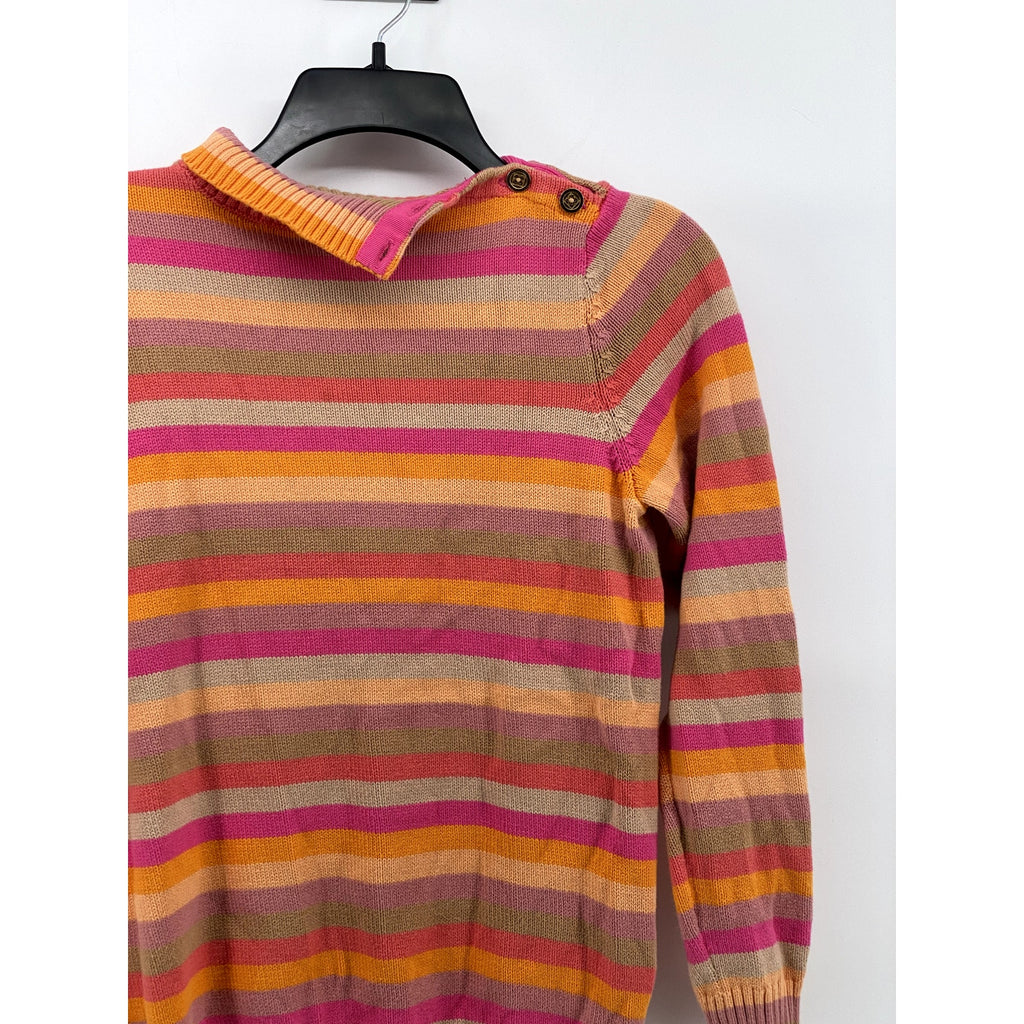LIZ CLAIBORNE Women's Pink-Orange Striped Knit Button Mock-Neck Sweater SZ M
