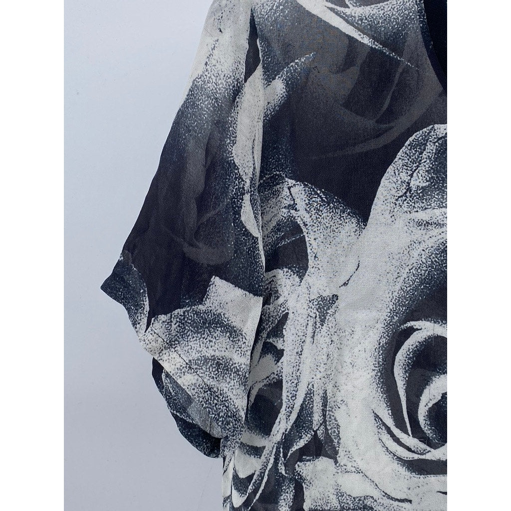 UNBRANDED Men’s Black-Gray Floral Crewneck Short Sleeve Sheer T-Shirt SZ M