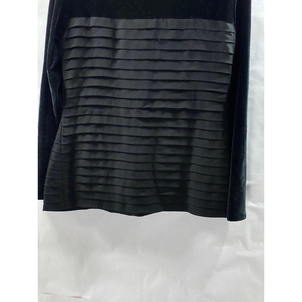 UNBRANDED Women's Black Layered Crewneck Velvet Back Button Long Sleeve Top SZ S