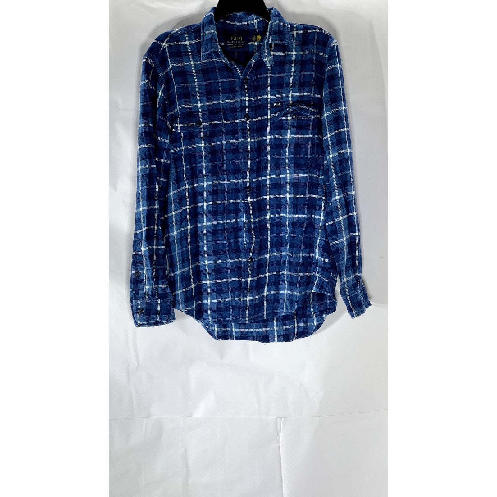 POLO RALPH LAUREN Men’s Blue Plaid Classic-Fit Button-Up Indigo Shirt SZ M