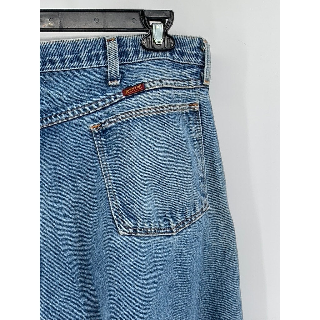 RUSTLER Men's Blue Vintage Denim Distressed Straight-Leg Jeans SZ 38X30