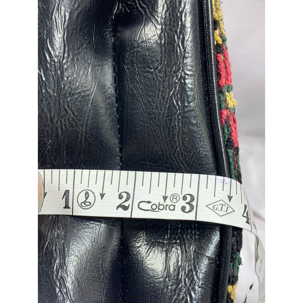 Women's Black Needle-Point Vintage 60's Square Tapestry Carpet Chic Shoulder Bag