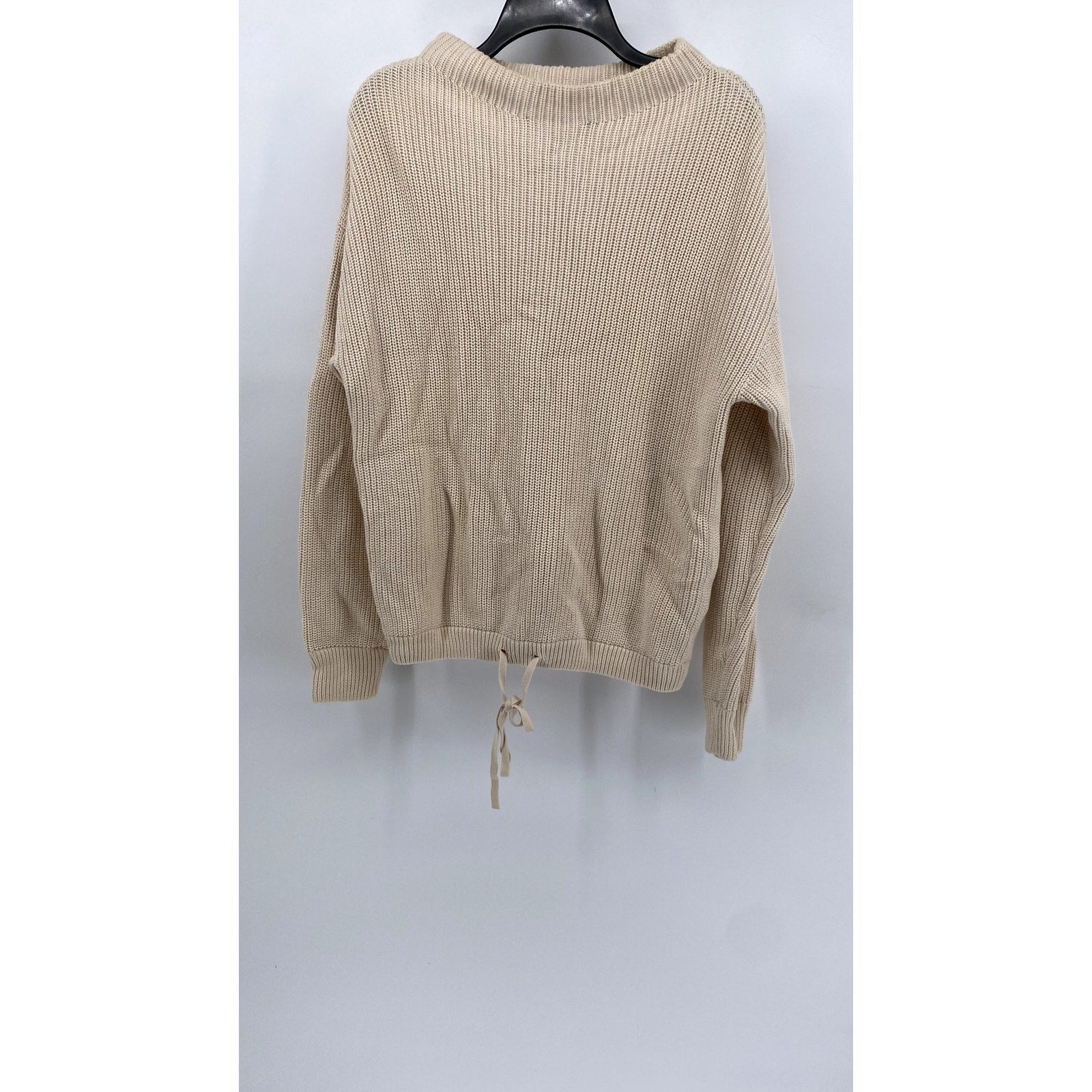 UNBRANDED Women's Wide-Neck Beige Knit Sweater With Waist Ties SZ M
