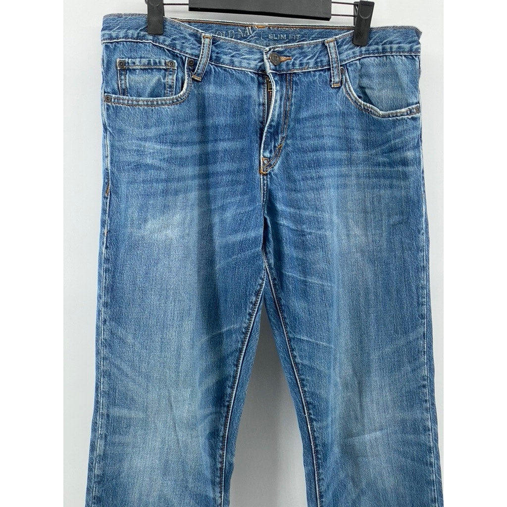 OLD NAVY Men's Light Blue Wash Distressed Slim-Fit Five Pocket Jeans SZ 33X32