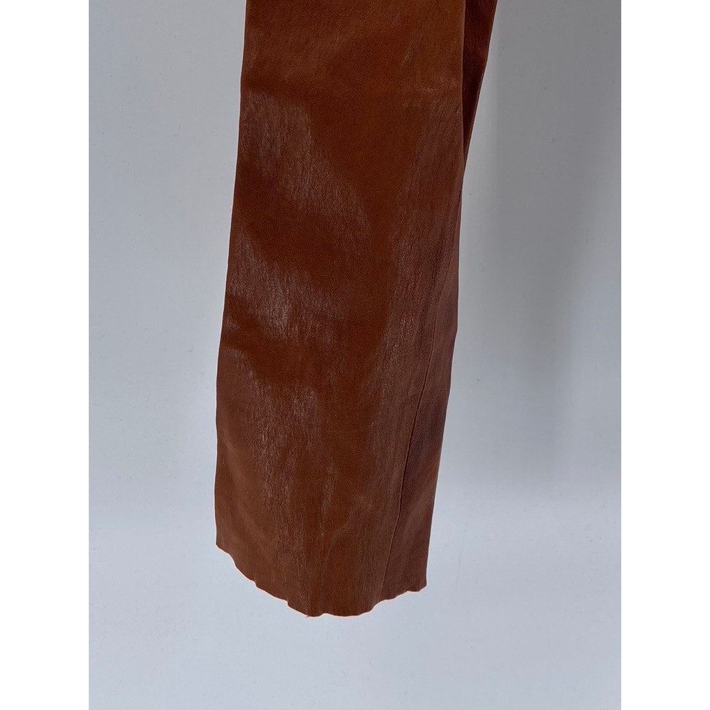 SPRWMN Women's Cognac-White Athletic Striped Capri Leather Leggings SZ S