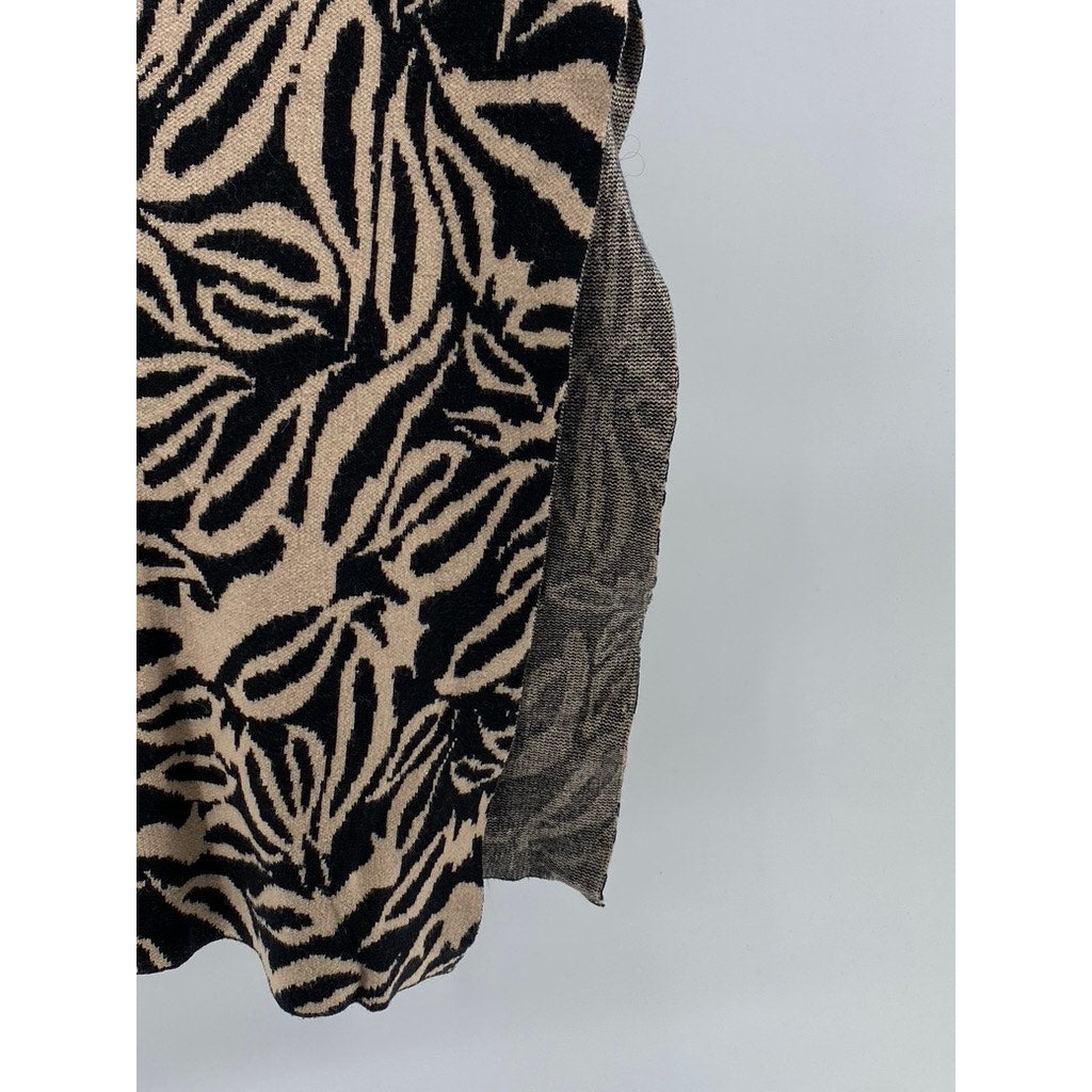 MINKPINK Women's Black-Beige Printed Savannah Intazia Side-Slit Midi Skirt SZ XL