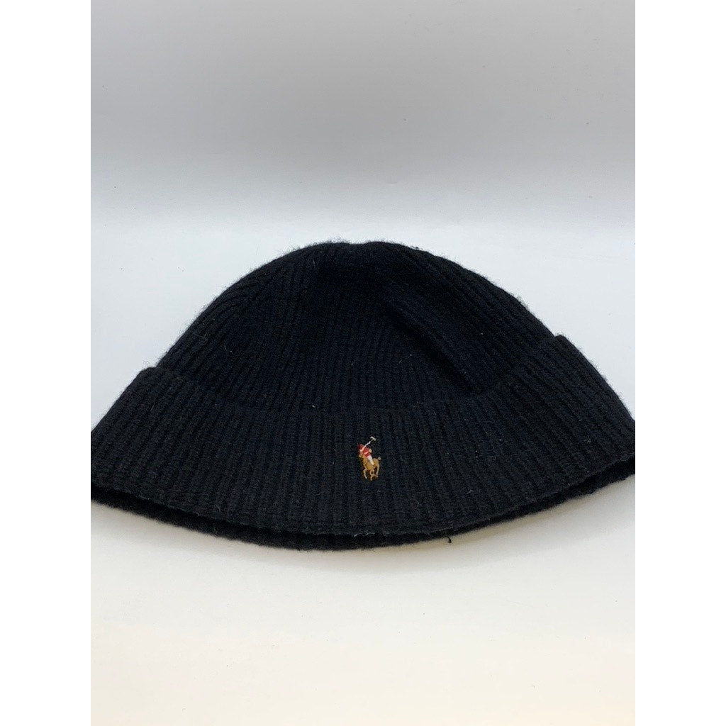 POLO RALPH LAUREN Men's Black Ribbed Embroidered Logo Beanie SZ OS