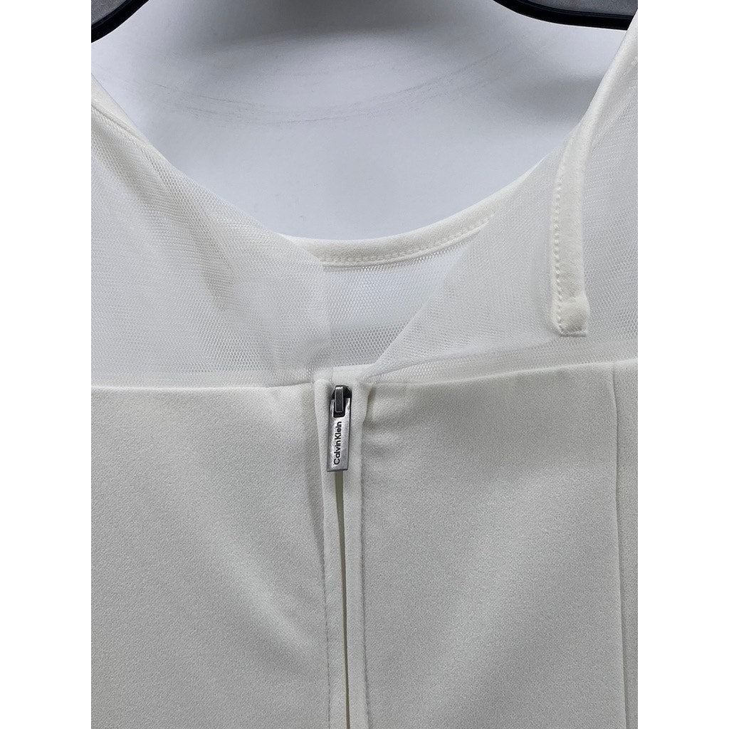 CALVIN KLEIN Girls' White Mesh Crewneck Sleeveless Fit & Flare Dress SZ 14