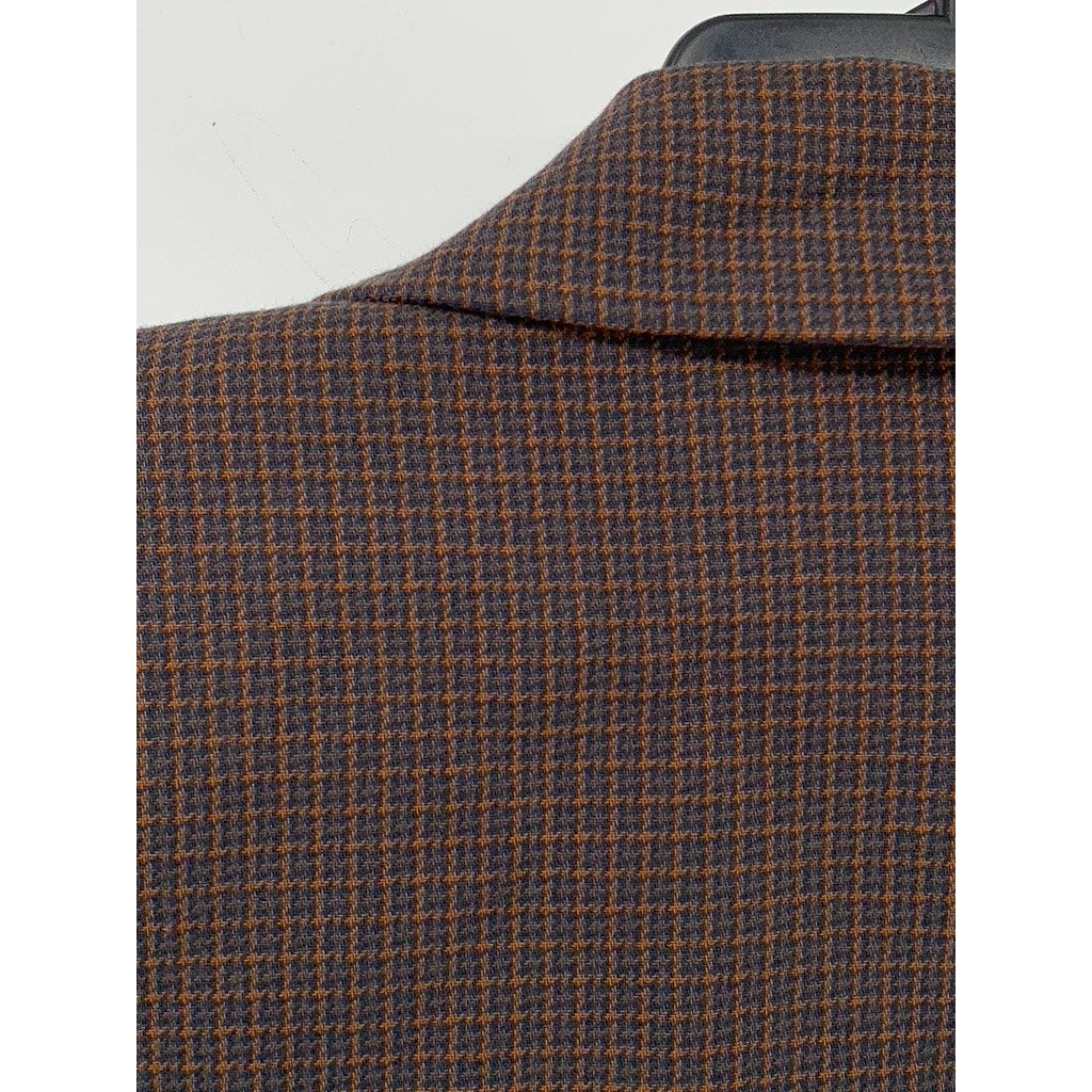 ZARA Women's Brown Gingham Open-Front Long Sleeve Cropped Blazer SZ S