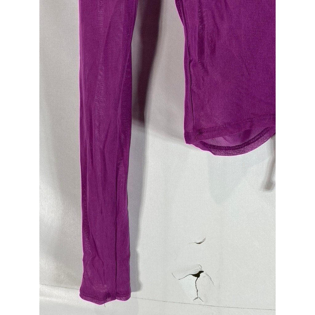 URBAN OUTFITTERS Women's Purple Shona Asymmetrical Cinched Cropped Mesh Top SZ M