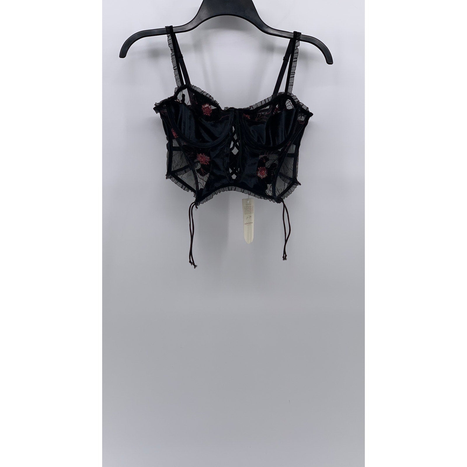 FOR LOVE AND LEMONS Women's Black Mesh-Velour Sweetheart Goth Crop Top SZ M