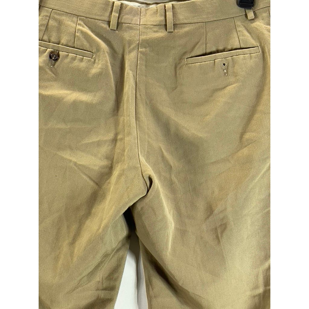 JOSEPH & FEISS Men's Tan Cuffed Flat Front Wool Dress Pants SZ 36