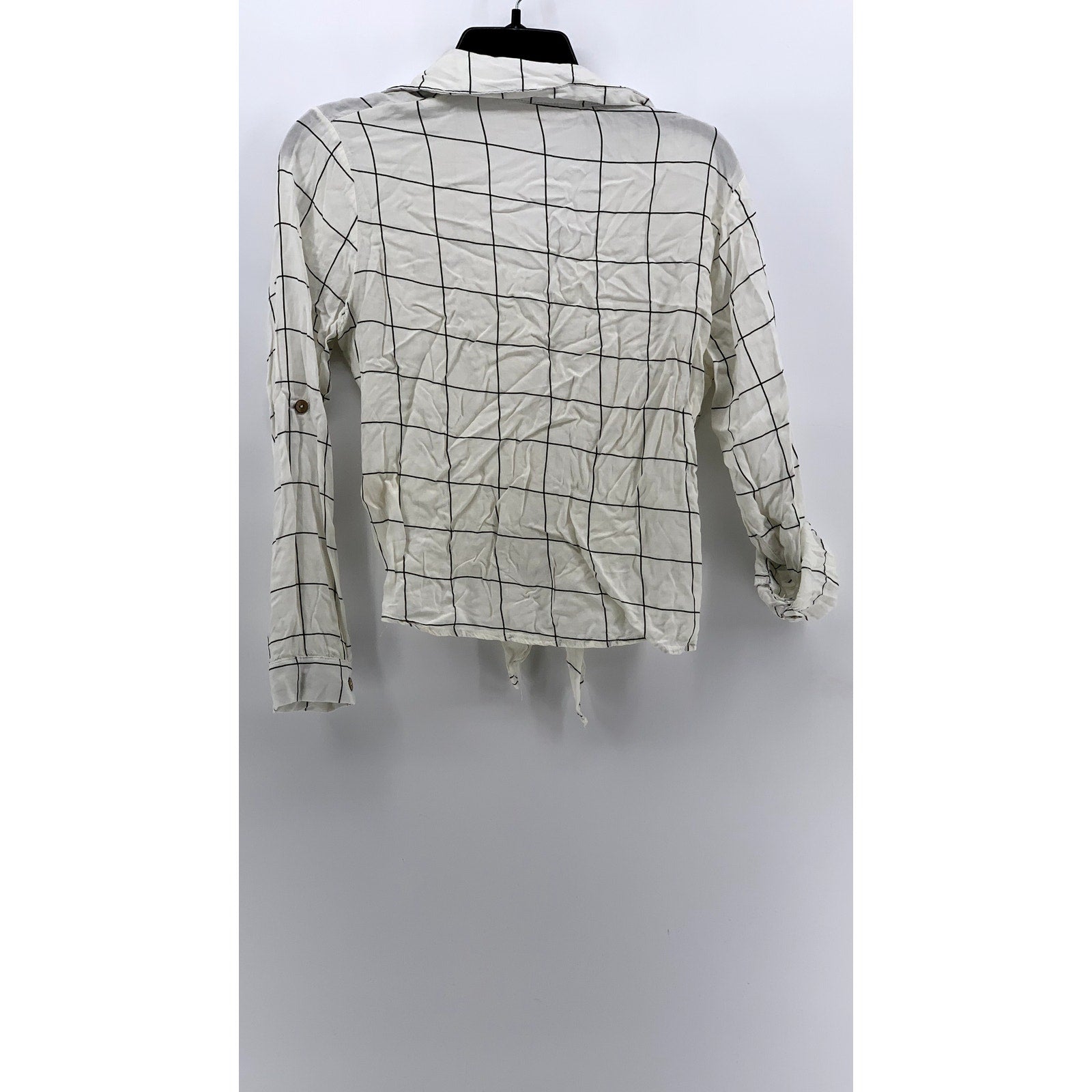 LOVE NOTES Women's White-Black Windowpane Tie-Front Button-Up Top SZ M