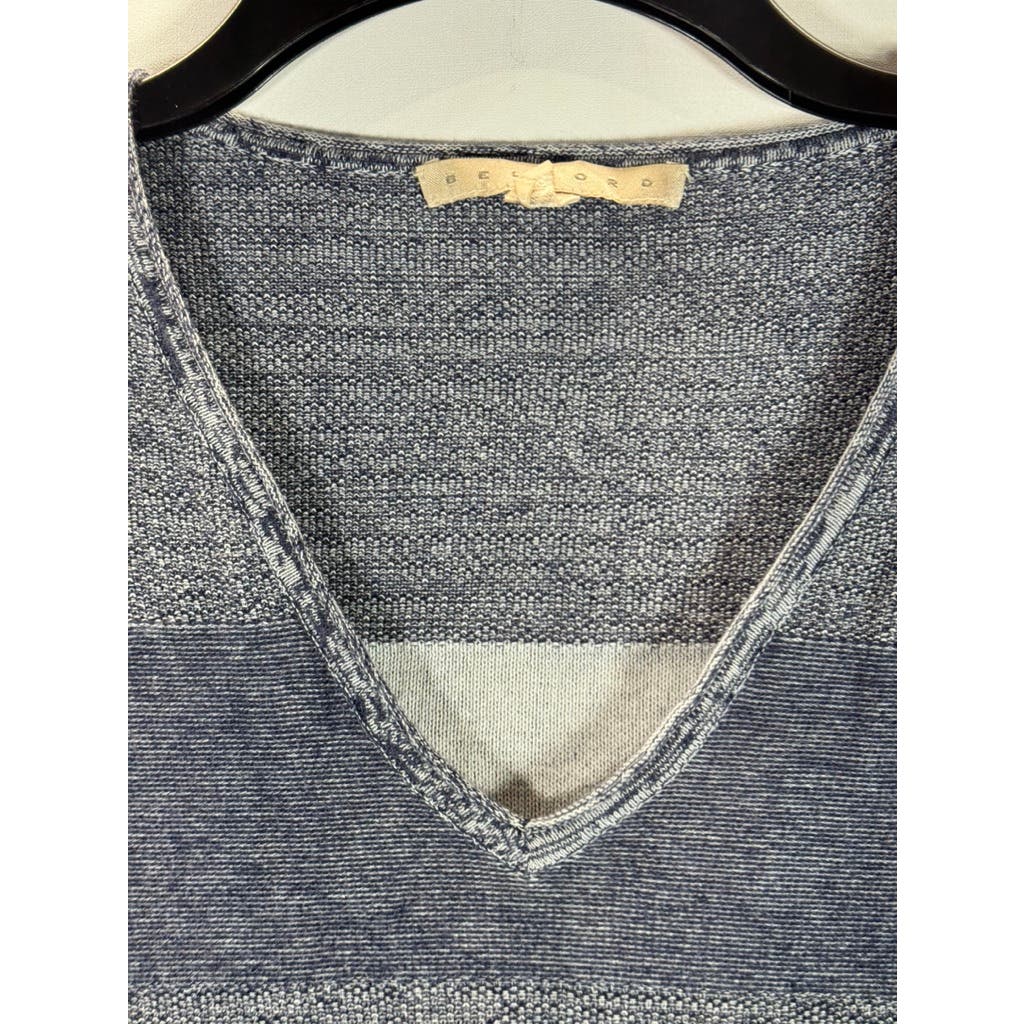 BELFORD Women's Navy Colorblock Wide Striped 3/4 Sleeve Pima Cotton Top SZ L