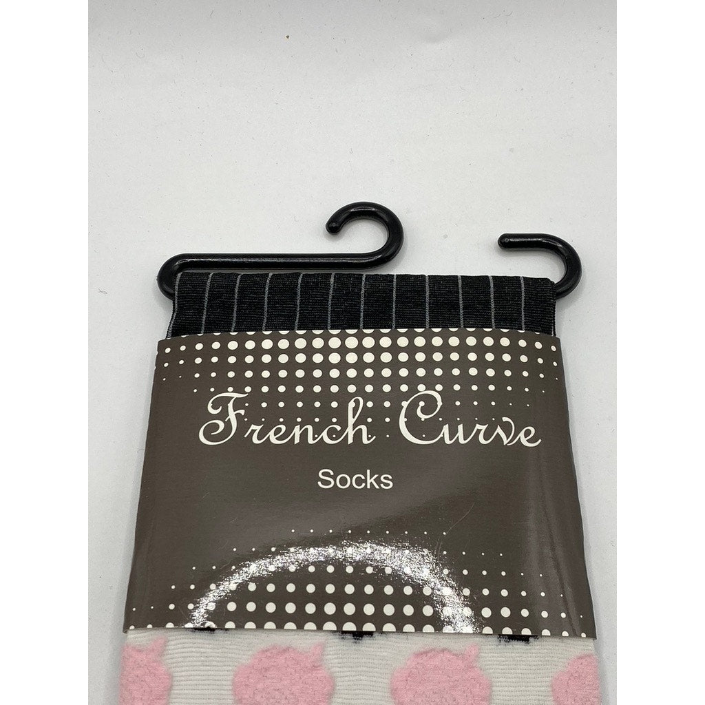 FRENCH CURVE Women's Black-White-Pink Striped Semi Sheer Socks SZ OS