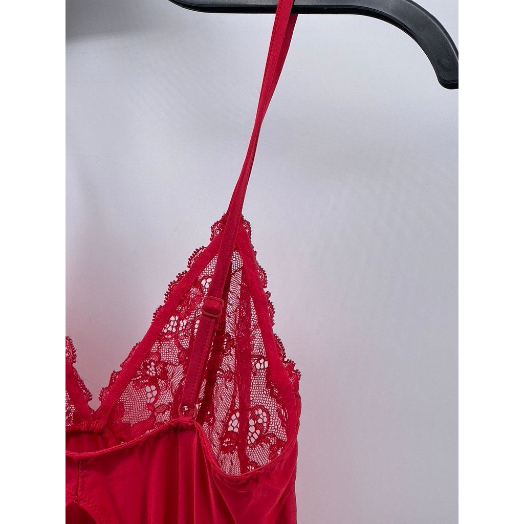 LAUMA LINGERIE Women's Red Lace-Trim V-Neck Cutout-Back Mini Night Dress SZ M
