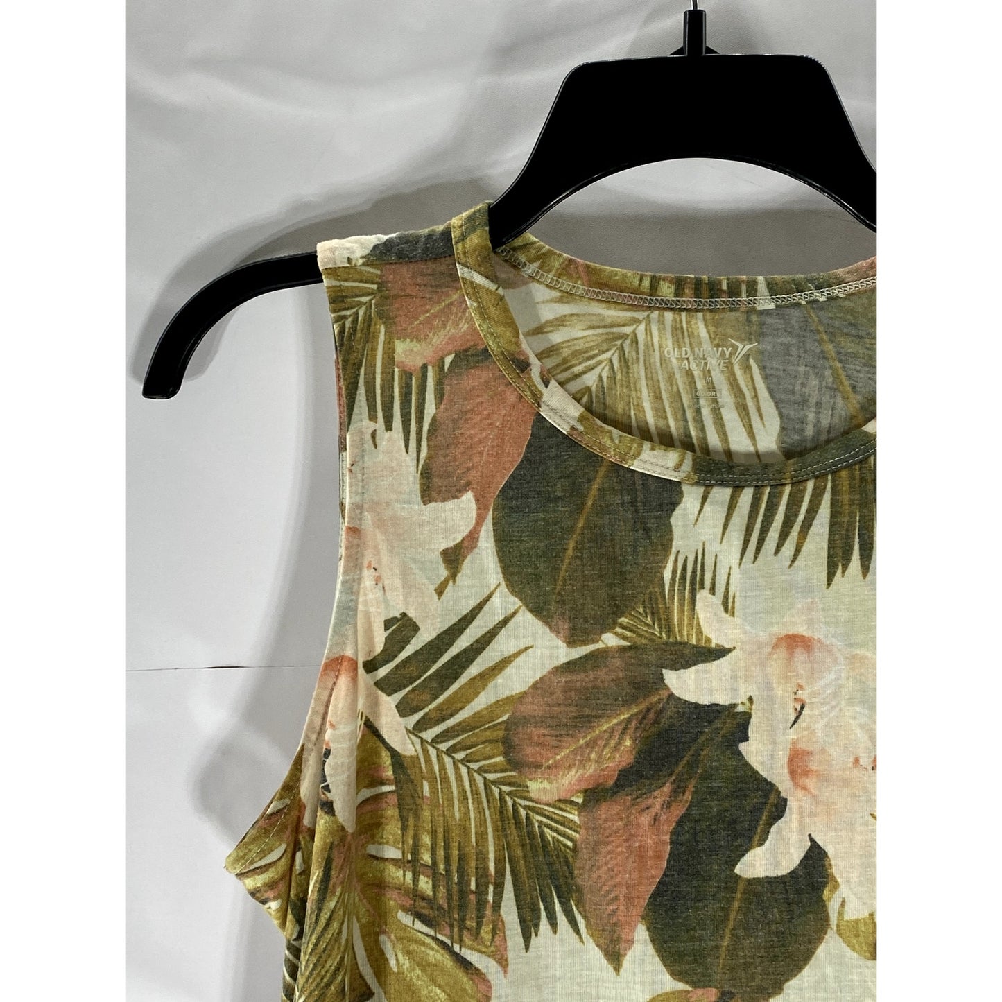 OLD NAVY ACTIVE Women’s Beige-Green Tropical Floral Go-Dry Crewneck Tank Top SZM
