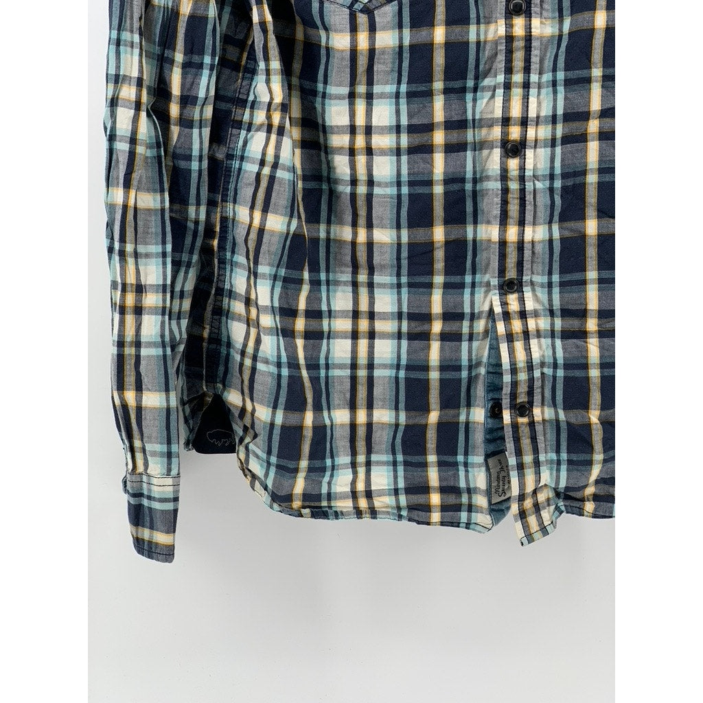 BUFFALO DAVID BITTON Men's Blue Plaid Button-Up Long Sleeve Cotton Shirt SZ M