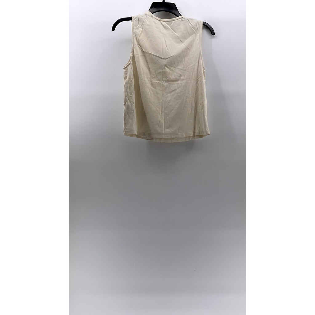 ZARA Women's Cream Crewneck Positive Effect Casual Cotton Sleeveless Tank SZ S