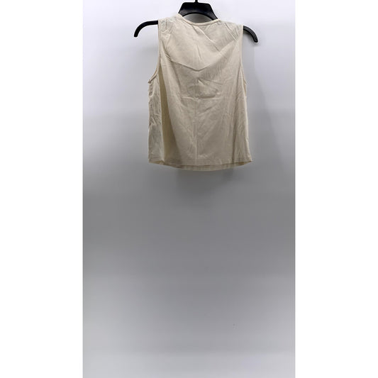 ZARA Women's Cream Crewneck Positive Effect Casual Cotton Sleeveless Tank SZ S