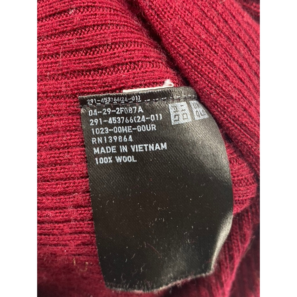 UNIQLO Women's Wine Crewneck Rib Knit Wool Long Sleeve Midi Sweater Dress SZ L