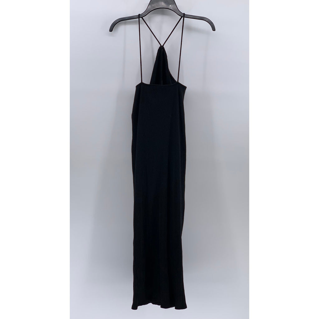 ZARA Women's Black Ribbed Halter Sleeveless Open-Back Maxi Bodycon Dress SZ M