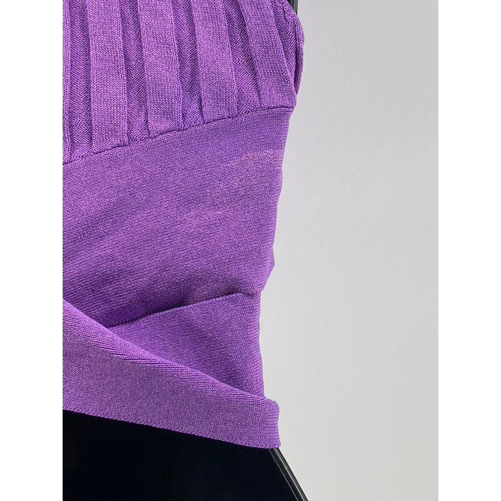 ZARA Women's Purple Mock-Neck Sleeveless Wide Rib Cross Hem Cropped Top SZ S