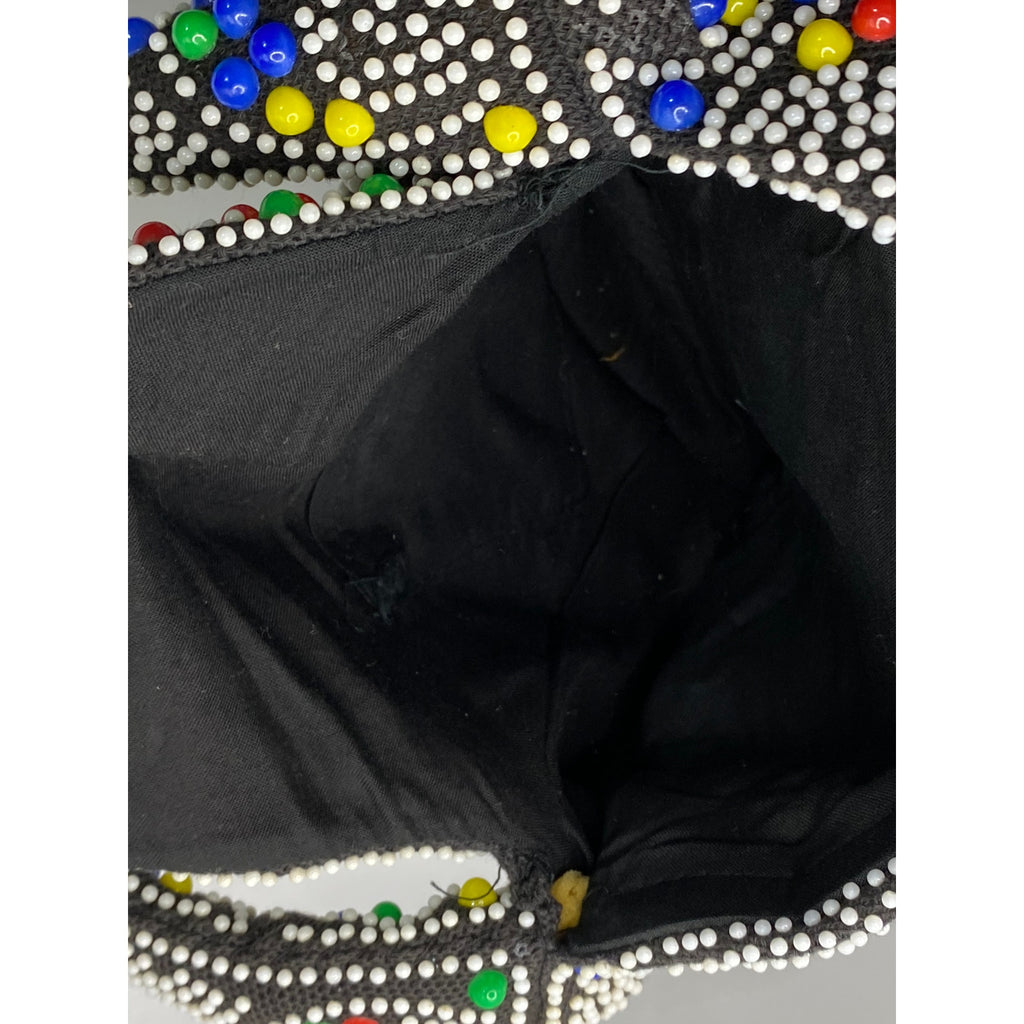 UNBRANDED Women's Vintage Black-Multi Beaded Rainbow Ying-Yang Handbag