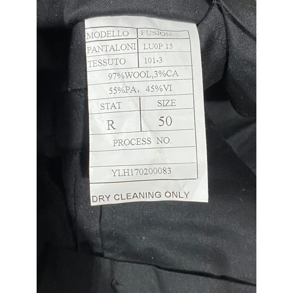 UNBRANDED Men's Black Luxe Flat Front Wool & Cashmere Blend Slim Trousers SZ 34R