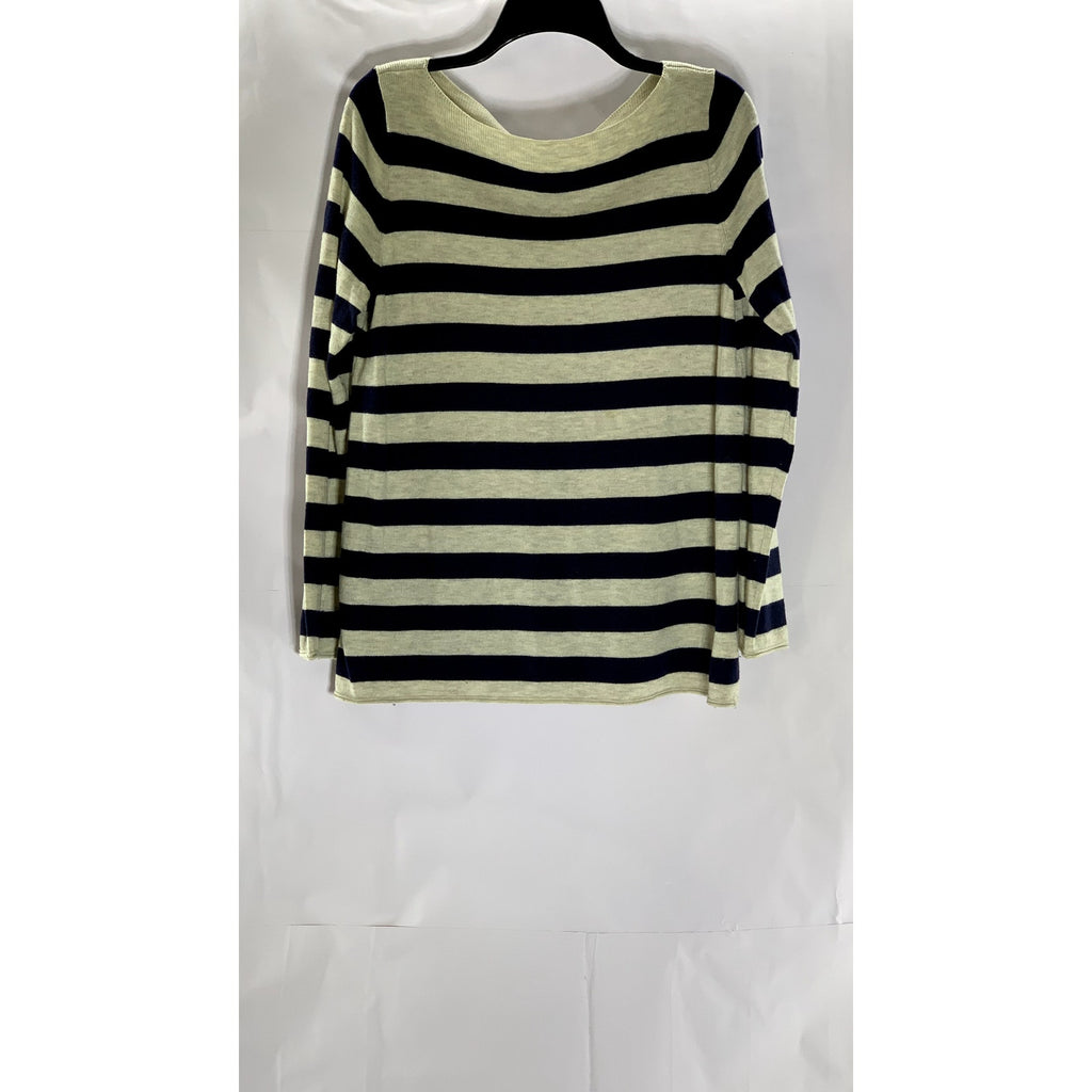 GAP Women's Navy Uniform Bella Striped Boatneck Log Sleeve Pullover Sweater SZ M