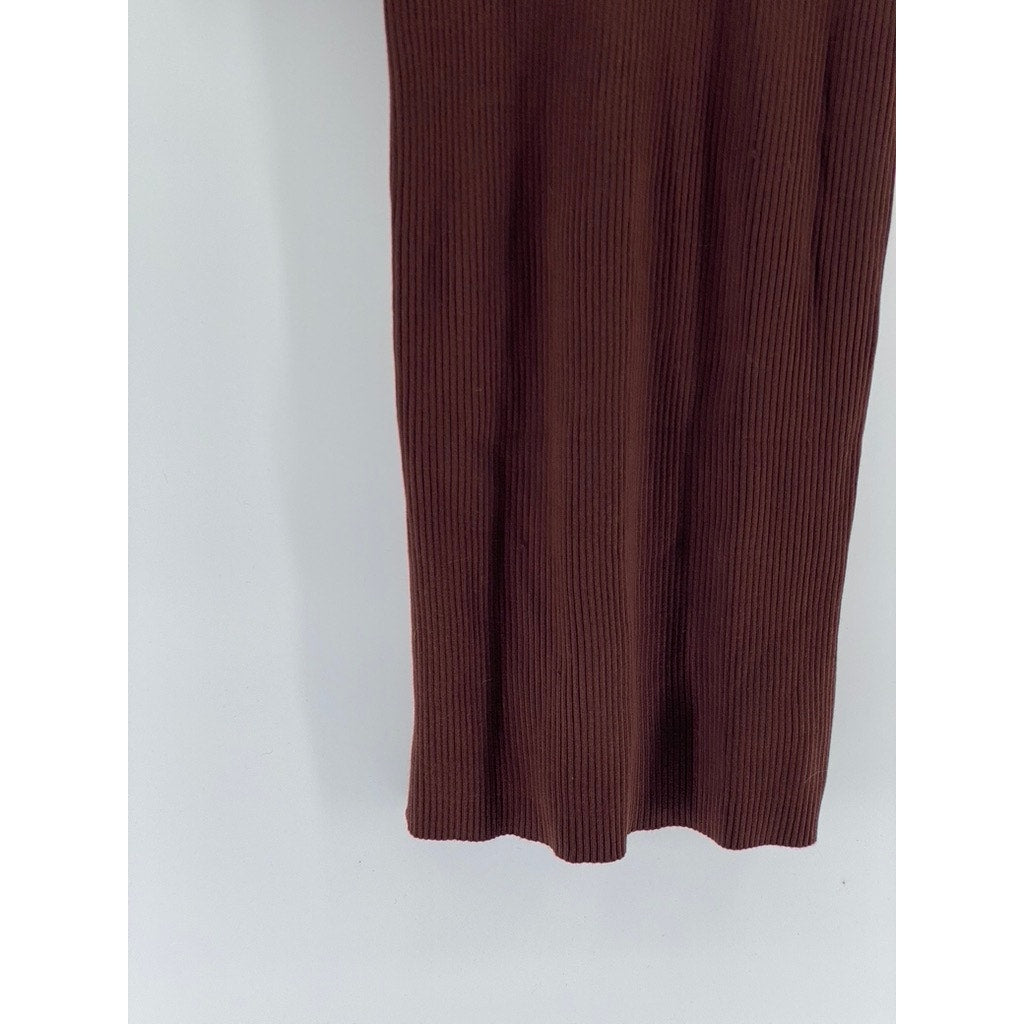 ALMOST FAMOUS Women's Brown Ribbed Henley Long Sleeve Bodycon Midi Dress SZ S